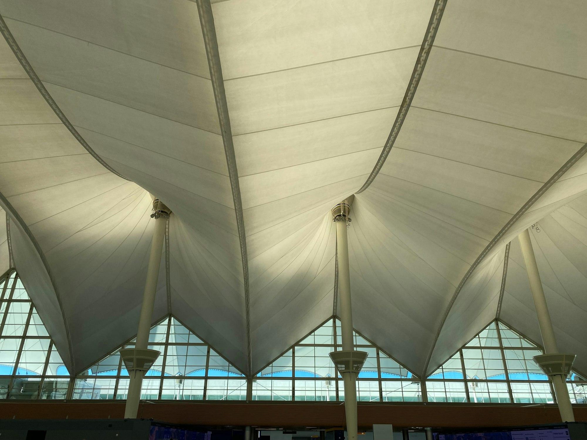 The peaked fabric roof of the Denver airport